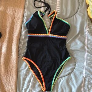 Popvil Black One Piece Bathing suit. Large.